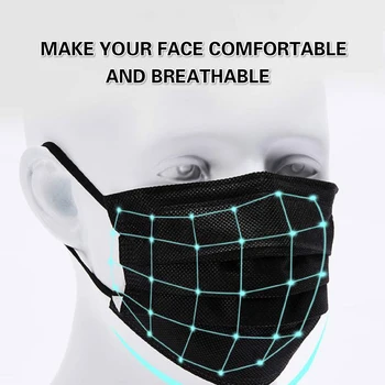 10/50/100/500pcs Masko za Enkratno uporabo Umetnih, sintetičnih vlaken, 3 Plasti Proti Prah, Smog Civilne Dihanje Gaza Masko za Odrasle Črni Obraz, Usta Maske