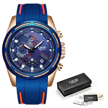 2019 LIGE Mens Ure Top blagovne Znamke Luksuzni Športni Kronograf, Datum Quartz uro Moških Silikonski Trak Moda Nepremočljiva Watch Reloje