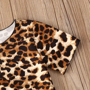 2020 6M-4T Malčka Otroci Baby Dekle Oblačila, ki Leopard Poletje Kratek Rokav Tassel Krog Vratu T-shirt Hlače Oblačila 2Pcs