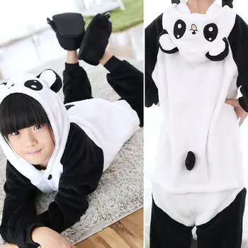 2020 Fantje Dekleta Flanela Pisane Panda Pižamo Kugurumi Kombinezon Jumpsuit Otroci, Otroci Panda Cosplay Kostum Odejo Pragovi