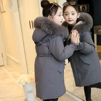2020 Nova Dekleta Debel Plašč 4-14 Let Starih Otrok je Pozimi Topla Oblačila korejskem Slogu Srednje dolžine Trdna Hooded Zimske Jakne