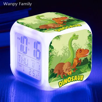 2020 Nove Super Srčkan Risanka Dinozaver Budilka 7 Barvo Žareče Otroci Darilo za Rojstni dan Večfunkcijsko LED Digitalna Budilka