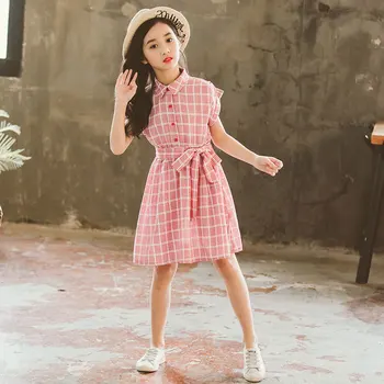 2020 Poletnih Otroške Obleke za Dekleta Kariran Obleko Otroke Kratek Rokav Outwear Oblačila Baby Dekle, Princesa Obleko 6 8 10 12 13 Let