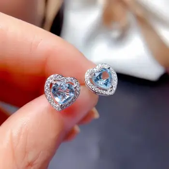 2020 srce slog naravnega akvamarin gemstone stud uhani za ženske, nakit naravni biser pravi 925 srebro dekle stranka darilo