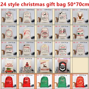 40pcs/veliko Debelo 24 stilov Božično darilo vrečke bombaž, 50*70 cm Platno Santa Vrečo
