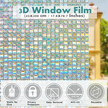 45x200cm 3D Statične Steklo Filmov Anti-UV Non-Lepilo Statične Oklepajo Nalepke Zasebnosti Dekorativni Film za Dom, Kuhinjo, Pisarno