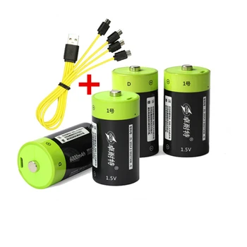 4PCS Vroče prodaje ZNTER 6000mAh 1,5 V baterija, USB velikost D baterije za ponovno polnjenje z Micro USB kabel za hitro polnjenje