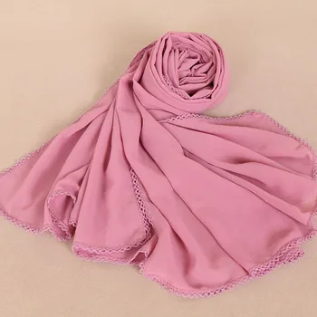 50PCS/VELIKO Moda za ženske mehurček šifon čipke robovi šal muslimanska oblačila hidžab dolgo zaviti šali, golo glavo, rute na debelo 180*75 cm