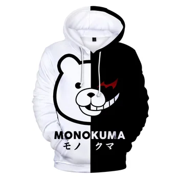 Anime Monokuma 3D Tiskanja Moški/ženske Hoodies Majica Črno Beli Medved Dolgimi Rokavi Pulover Hooded Cosplay Kostum plasti oblačil