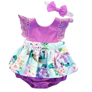 Baby dekle romper baby girl obleke hairbandes otroci oblačila Jumpsuit igralne obleke+Bowknot Glavo Pasu malčke dekliška poletna obleka