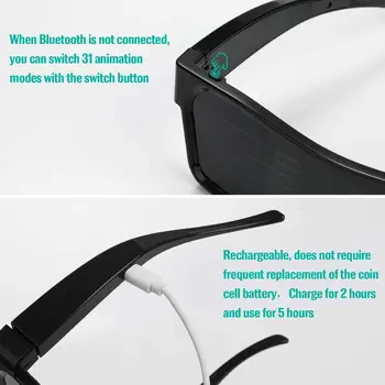 Bluetooth LED Očala za Raves - Light Up Očala, Festivali & Strank - Rave Očala - Prikaz po Meri Utripa Sporočila