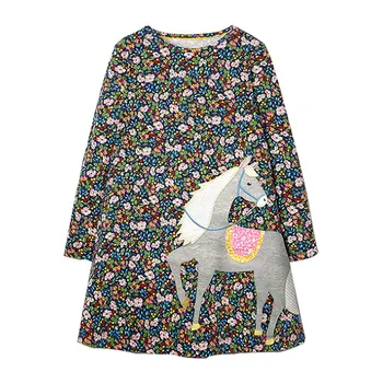 CENKIBEYRA Cvetja Dekleta Obleko Risanka Konj Otroci Vestidos Dolgimi Rokavi Dekliška Oblačila Živali Obleko Jeseni Kostum