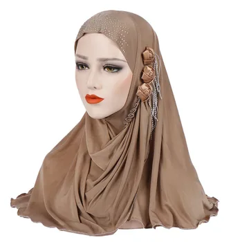 Cvet diamond perilo lady turban moda tassel pripravljen nositi hidžab šal islamske dubaj muslimansko žensko Ruto zaviti jersey headscarf
