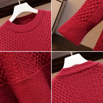 Cyanlee plus velikost ženske rdeč pleten pulover ženske obleke jesen zima debel toplo dolg rokav pletenje ruffles sirena obleko 2020