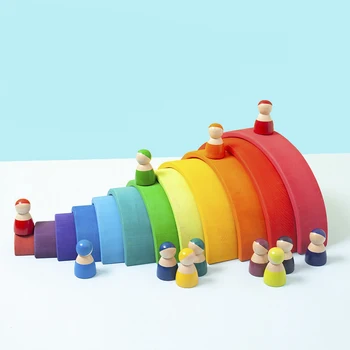 DIY otroška lesena igrača ustvarjalna skupina mavrica gradniki otroške igrače velikosti Montessori izobraževalne igrače za otroke