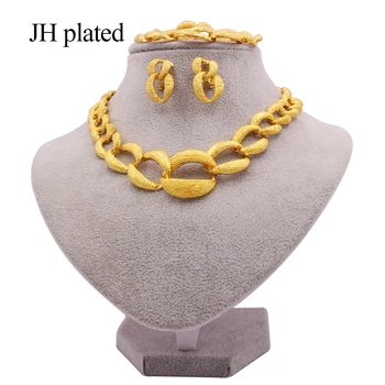 Dubaj 24K zlata barva nakit kompleti za ženske luksuzni ogrlico, uhane, zapestnico, prstan Indija Afriška poroko ornament žena, darila