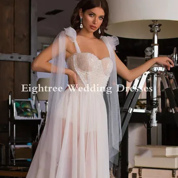 Eightree Ljubica Romantično Poročno Obleko brez Rokavov 2021 Beaded A-Line Poročne Obleke Plaži Princesa Plus Velikost Vestido de Noiva