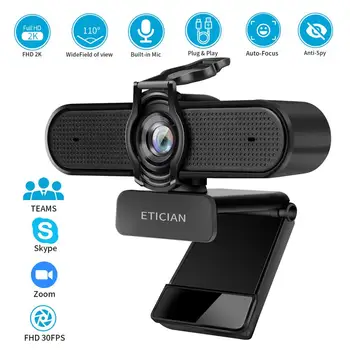 ETICIAN Webcam 2K Samodejno Ostrenje USB Full HD Web Kamera z Mikrofonom Cam za Mac Prenosni Računalnik Video Live Streaming Android TV