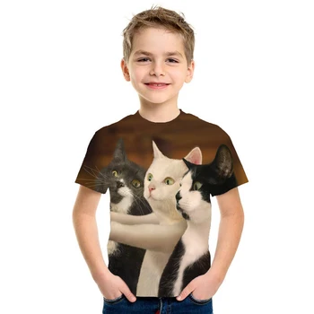 Fant živali risanka T-shirt 3D mačka volk živali kratka sleeved poletnih vrh otroška oblačila fant T-shirt dekle otroška T-shirt majica