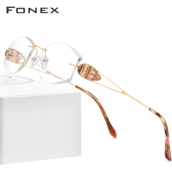 FONEX Žice Titana Rimless Očala Ženske Ultralahkih Luksuzni Diamond Trim Recept Optična Očala Okvir Očal 8511