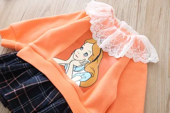 Jeseni Dekleta Princesa Obleko Risanka Natisnjeni Čipke Long Sleeve Majica Šivanje Obleko Spadajo Otroci Obleke za Dekleta Kopalke
