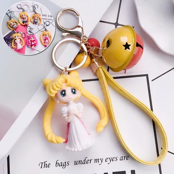 Kawaii Risanka Sailor Moon Slika Vrečko Obesek Keychains Ženske Anime Dekle Keyring Usnjena Vrv Ključa Imetnika Nakit Ključnih Verige Darilo