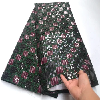 Lepa Zelena Velike Afriške Handcut organza čipke tkanine z allover sequins kovinski lurex 5 metrov