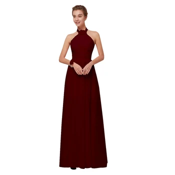 Lepota Emily Burgundija Šifon Družico Obleke 2020 Dolgo za Ženske Plus Velikost A-Linijo brez Rokavov Stranki Poroka Maturantski ples Obleke