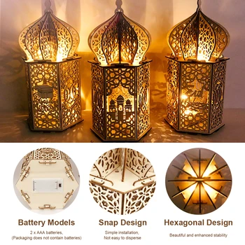 Lesene LED Nočna Lučka Okraski EID Mubarak Ramadana Dekoracijo Noč Lučka Spalnica Dekor Muslimanskih Darila Nočna Dekorativna