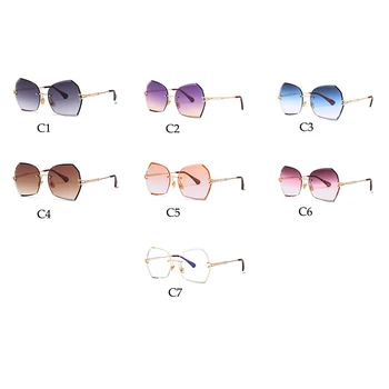 Luksuzne blagovne Znamke sončna Očala Ženske 2020 Novo Cut rob Rimless sončna očala ženska moda Poligonske leče Ženske Barvni ton UV400