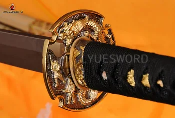 LYUESWORD Japonski Samuraji Meč T10 Ogljikovega Jekla KATANA Gline Kaljeno Pravi Hamon Polno Tang Boj Ostro Rezilo Zmaj Tsuba