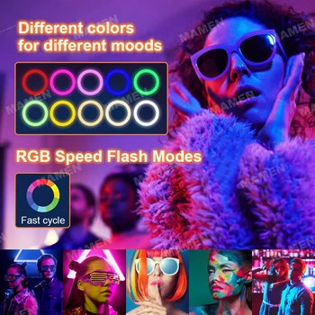 MAMEN Zatemniti RGB LED Selfie Obroč Fill Light Foto Obroč za Svetilko z Vrtenja Stojala za Ličila Video v Živo Aro De Luz Par Celular
