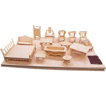 Miniaturni 1:12 Lutke Pohištvo za Punčke Mini 3D Lesene Puzzle DIY Model Zgradbe Igrače za Otroke Darilo