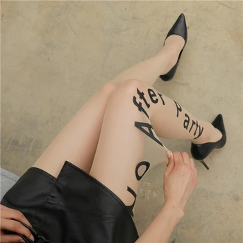 Modni Retro Tetovaže Nogavice Ženske Seksi Prosojne Nogavice Napisi Pismo Natisnjeno Pantyhose Ultra Tanek Najlon Nogavice