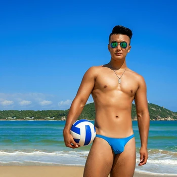 Moški Svetla barva kopalke 2020 nove moške seksi bikini tesen nizko pasu pol pack hip kopalke, vroče geji plavati debla hlačnic