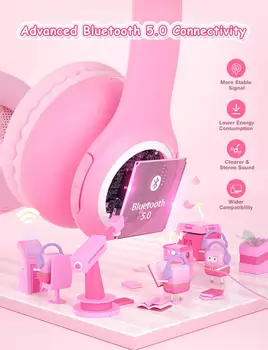 Mpow Mačje Uho Otroci Slušalke Bluetooth 5.0 Brezžične Slušalke z Mikrofonom & 14H Čas Predvajanja 85dB/95dB Obseg Omejen Srčkan Slušalke