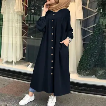 Muslimanski Shirt Obleko Žensk turški Sundress ZANZEA 2021 Priložnostne Dolg Rokav Maxi Vestidos Ženski Gumb Haljo Femme Plus Velikost 5XL
