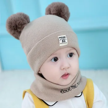 Otroci klobuk, šal jeseni in pozimi novorojenčka volne klobuk, šal korejski baby volne klobuk baby pletene mehko žogo klobuk