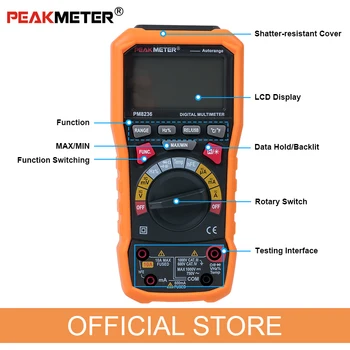 PEAKMETER PM8236 Auto manual Obseg strokovno Digitalni Multimeter tester z TRMS Temperatura kapacitivnost frekvenca NKV Test
