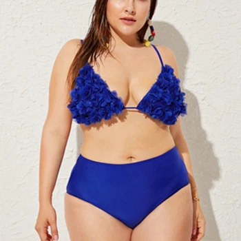 Plus Velikost Visoko Pasu Bikini 3D Cvet Kopalke Ženske Velikosti Kopalke Strappy kopalke Brazilski Biquini Seksi Bikini 2020