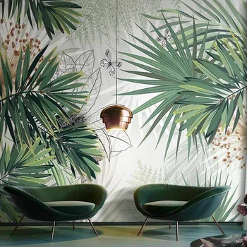 Po meri 3D Zidana Ozadje Tropskih Rastlin deževnega Gozda listnih Notranjosti Spalnica, Jedilnica Dnevna Soba, Foto Dekoracijo Sten