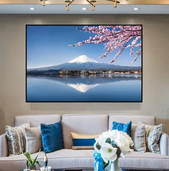 Pokrajina Sliko Mount Fuji Češnja BlossomsSunset Morju Platno Paniting Plakat Moderne Stenske Umetnosti Oljna Slika Domov Dnevna Soba Dekor