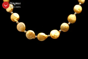 Qingmos Trendy Naravnih Biserna Ogrlica za Ženske z 12 mm Kovanec Oranžna Pearl Chokers Ogrlica Nakit 17