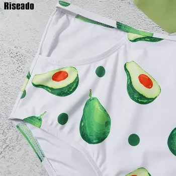 Riseado Ruffle Bikini Komplet Izrežemo Kopalke Ženske Kopalke Visoka Vitka Plažo Avokado Zelene Kopalke 2021 Poletje