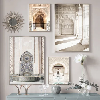Sodobna plakat mošeje oljna slika, Maroko arhitekture turizem krajinskega slikarstva Islamske stensko dekoracijo doma slikarstvo