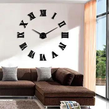 Sodobno Oblikovanje DIY Velike Okrasne 3D Stenske Ure Reloj Pared Adhesivo Rimskimi številkami Ogledalo Big Ure Nalepke Ure