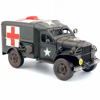 Starinsko klasičnega modela avtomobila ZDA VOJSKO TOVORNJAK tinplate avtomobila, ročno izdelan tovornjak reševanje rdečega križa