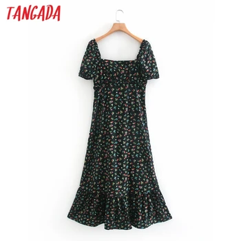 Tangada moda za ženske cvjetnim tiskanja poletje obleko kvadratnih ovratnik, kratkimi rokavi ženske letnik midi obleko vestidos XN543