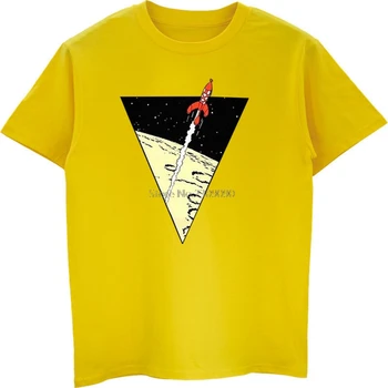 Tintin Las Aventuras De Tintin : El Cohete Lunar T-shirt Modni Moški Bombaž Majica Kratek Rokav Hip Hop Tees Harajuku Ulične