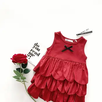 Tonytaobaby Poletje Nov Baby Dekle Vino Rdeče barve Telovnik Venčni Obleko Dame Oblačenja Otroci Obleke za Dekleta